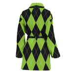 Black And Green Argyle Pattern Print Women's Bathrobe