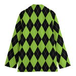 Black And Green Argyle Pattern Print Women's Blazer