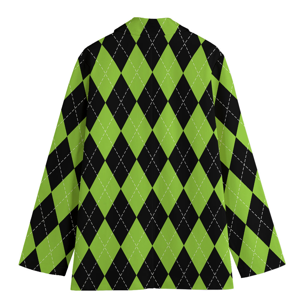Black And Green Argyle Pattern Print Women's Cotton Blazer