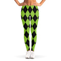 Black And Green Argyle Pattern Print Women's Leggings