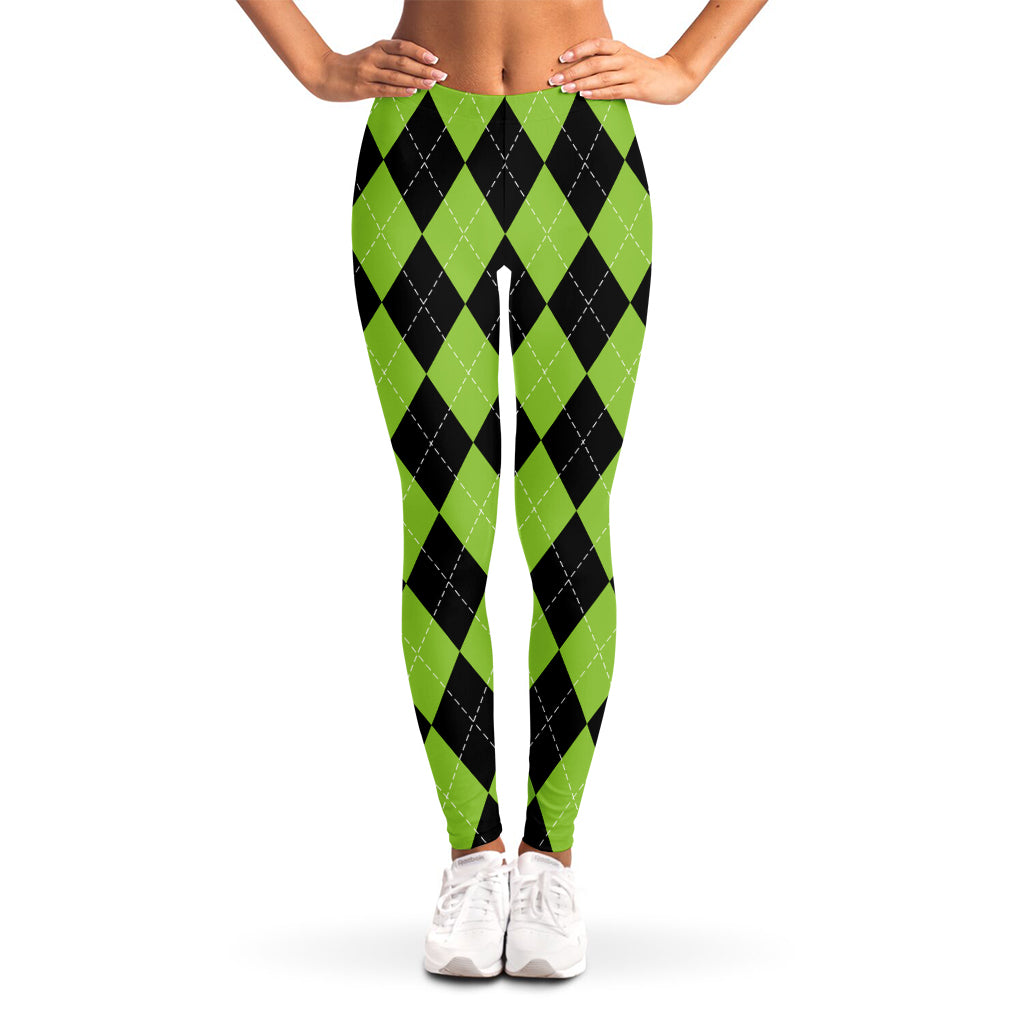 Black And Green Argyle Pattern Print Women's Leggings