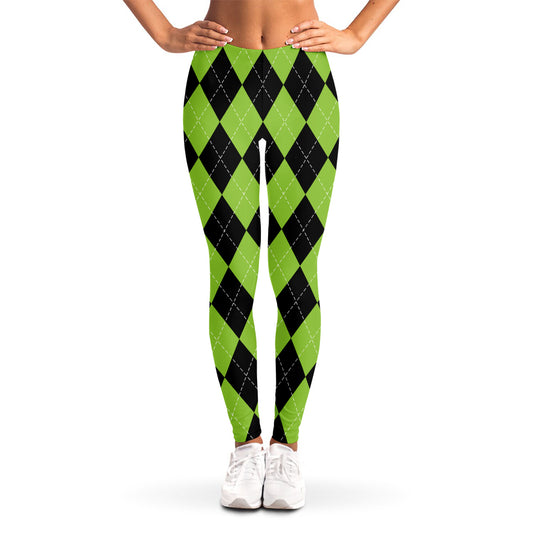Black And Green Argyle Pattern Print Women's Leggings