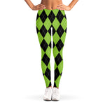 Black And Green Argyle Pattern Print Women's Leggings