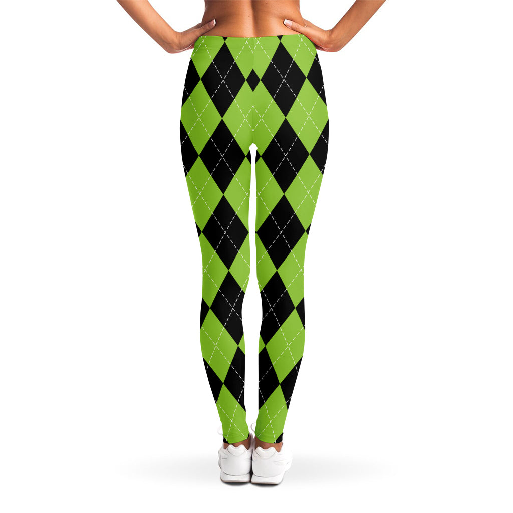 Black And Green Argyle Pattern Print Women's Leggings