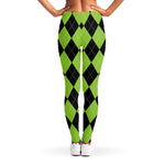 Black And Green Argyle Pattern Print Women's Leggings