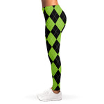 Black And Green Argyle Pattern Print Women's Leggings