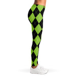Black And Green Argyle Pattern Print Women's Leggings