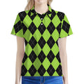 Black And Green Argyle Pattern Print Women's Polo Shirt