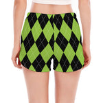 Black And Green Argyle Pattern Print Women's Split Running Shorts