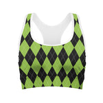 Black And Green Argyle Pattern Print Women's Sports Bra