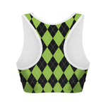 Black And Green Argyle Pattern Print Women's Sports Bra