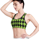 Black And Green Argyle Pattern Print Women's Sports Bra