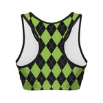 Black And Green Argyle Pattern Print Women's Sports Bra