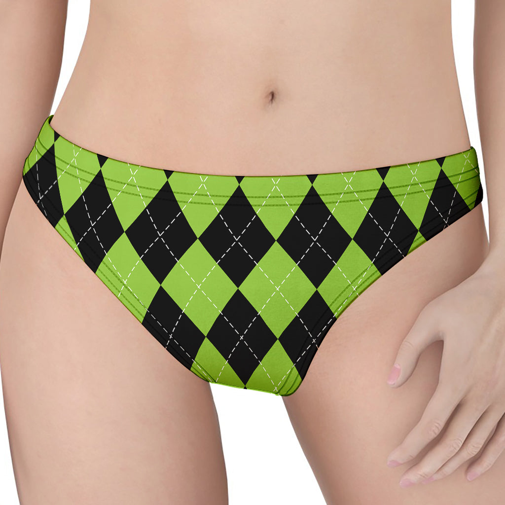 Black And Green Argyle Pattern Print Women's Thong