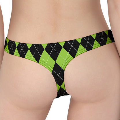 Black And Green Argyle Pattern Print Women's Thong