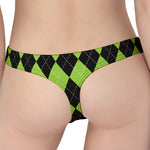 Black And Green Argyle Pattern Print Women's Thong