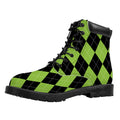 Black And Green Argyle Pattern Print Padded Collar Lace Up Boots