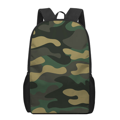 Black And Green Camouflage Print 17 Inch Backpack