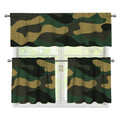 Black And Green Camouflage Print 3 Piece Kitchen Curtains