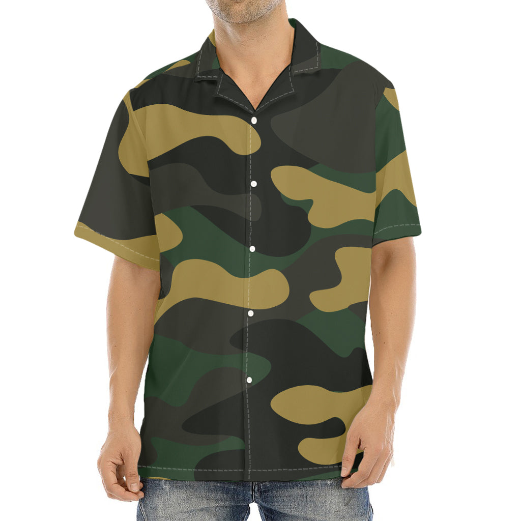 Black And Green Camouflage Print Aloha Shirt