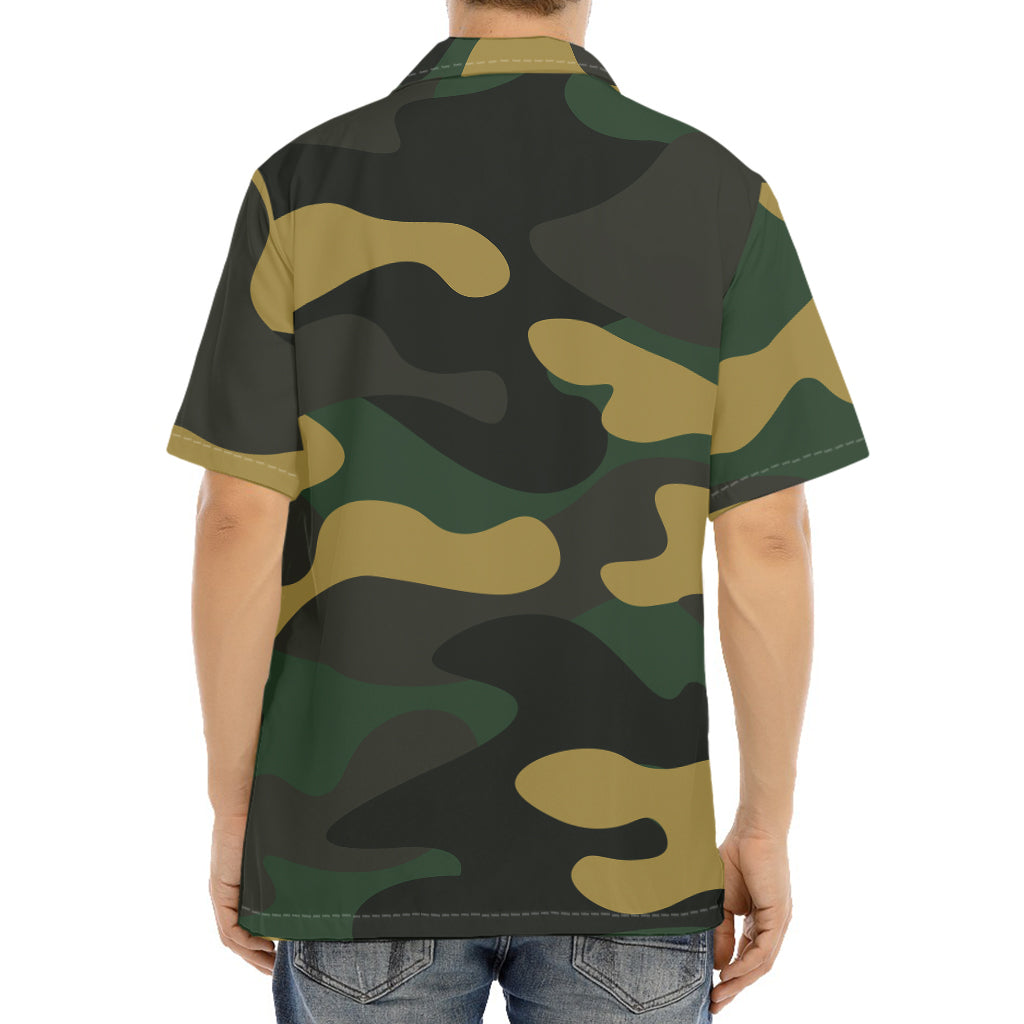 Black And Green Camouflage Print Aloha Shirt