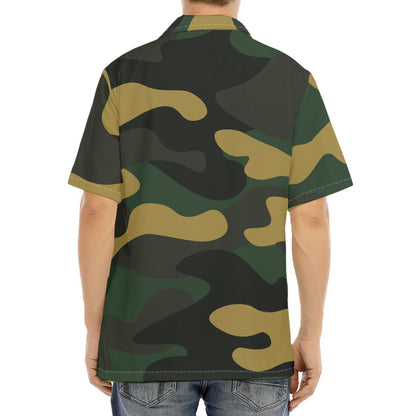 Black And Green Camouflage Print Aloha Shirt
