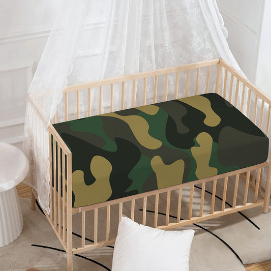 Black And Green Camouflage Print Baby Crib Sheet