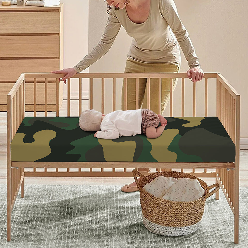 Black And Green Camouflage Print Baby Crib Sheet