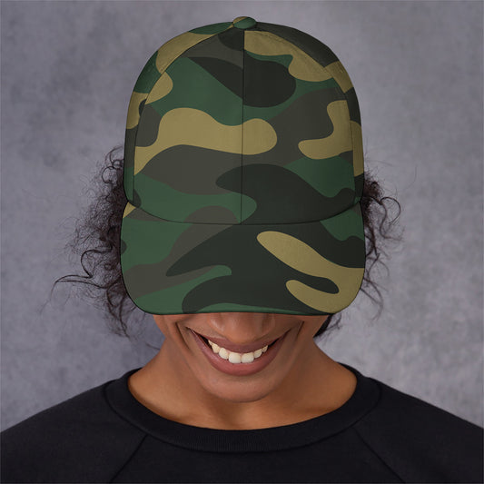Black And Green Camouflage Print Baseball Cap