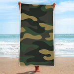 Black And Green Camouflage Print Beach Towel