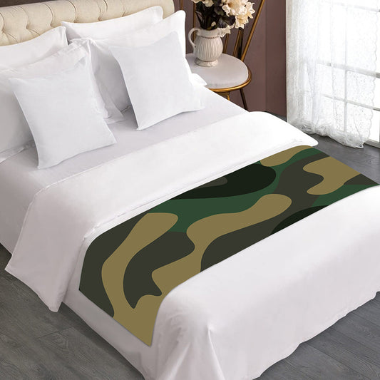 Black And Green Camouflage Print Bed Runner