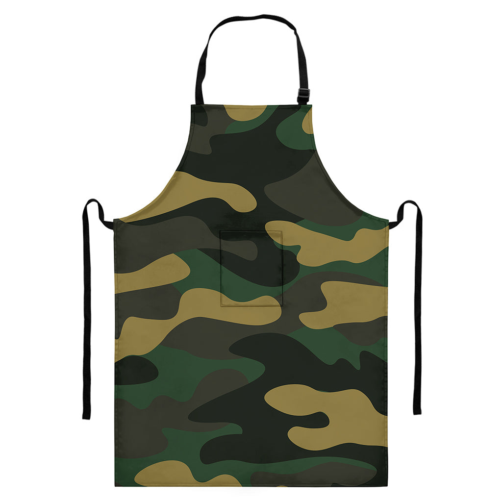 Black And Green Camouflage Print Bib Apron With Pocket