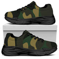 Black And Green Camouflage Print Black Chunky Shoes