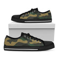 Black And Green Camouflage Print Black Low Top Sneakers