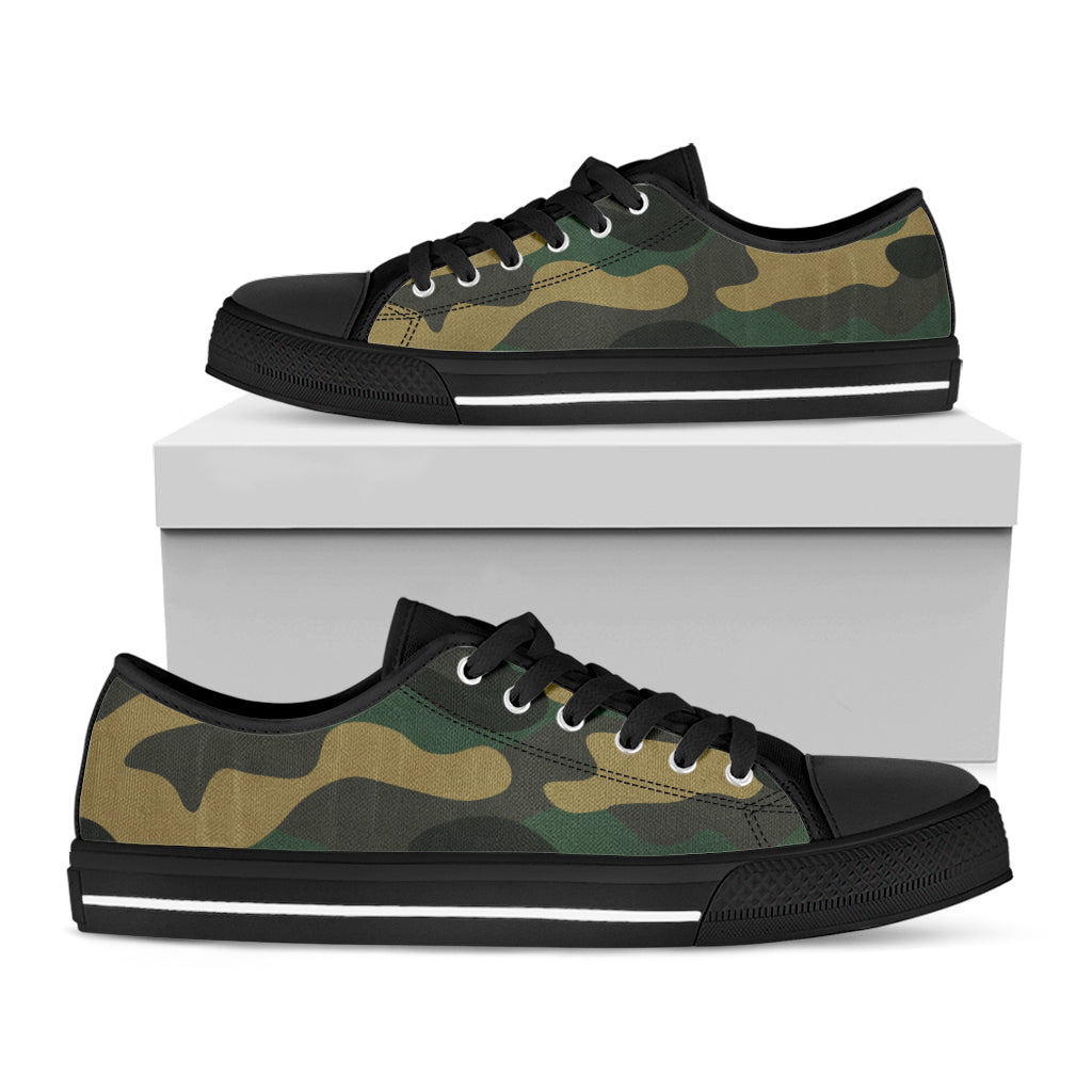 Black And Green Camouflage Print Black Low Top Sneakers