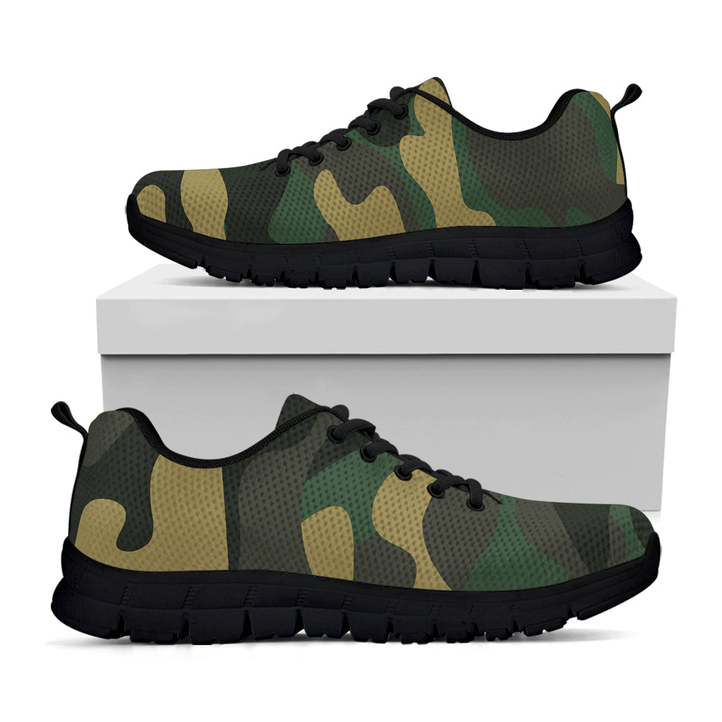 Black And Green Camouflage Print Black Running Shoes