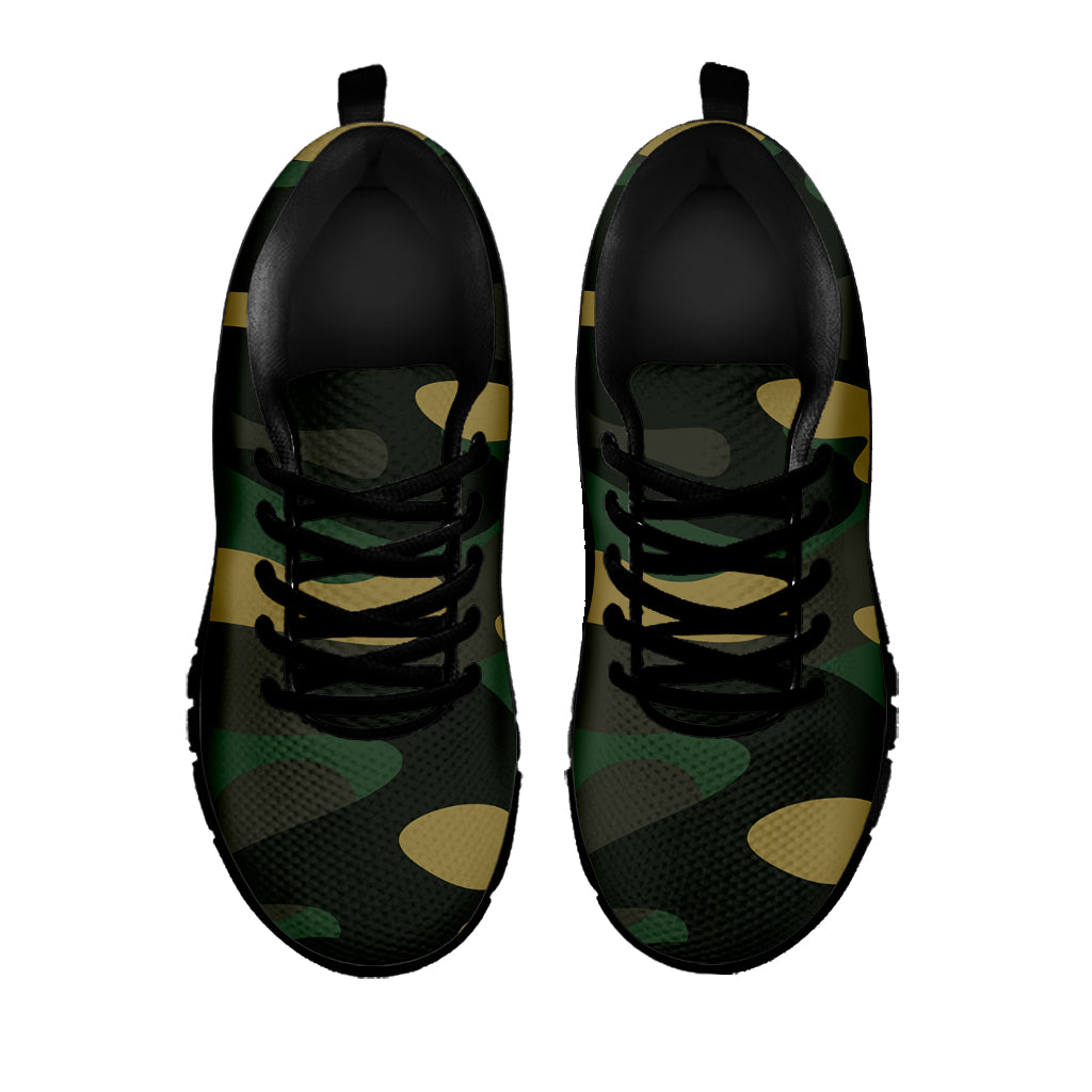 Black And Green Camouflage Print Black Running Shoes