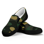 Black And Green Camouflage Print Black Slip On Sneakers