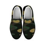 Black And Green Camouflage Print Black Slip On Sneakers