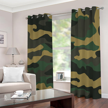Black And Green Camouflage Print Blackout Grommet Curtains