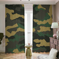 Black And Green Camouflage Print Dimout Pencil Pleat Curtains