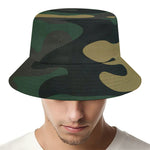 Black And Green Camouflage Print Bucket Hat