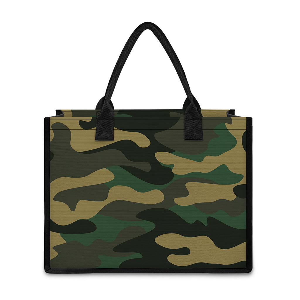 Black And Green Camouflage Print Canvas Tote Bag