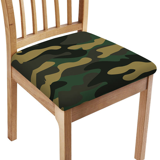 Black And Green Camouflage Print Chair Cushion Cover