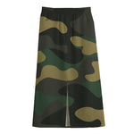 Black And Green Camouflage Print Cotton Front Slit Maxi Skirt