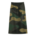 Black And Green Camouflage Print Cotton Front Slit Maxi Skirt
