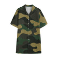 Black And Green Camouflage Print Cotton Hawaiian Shirt