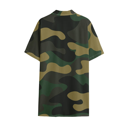 Black And Green Camouflage Print Cotton Hawaiian Shirt