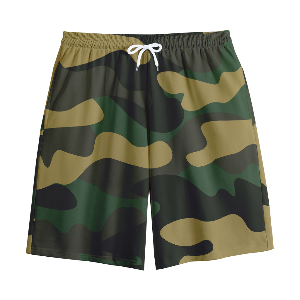 Black And Green Camouflage Print Cotton Shorts
