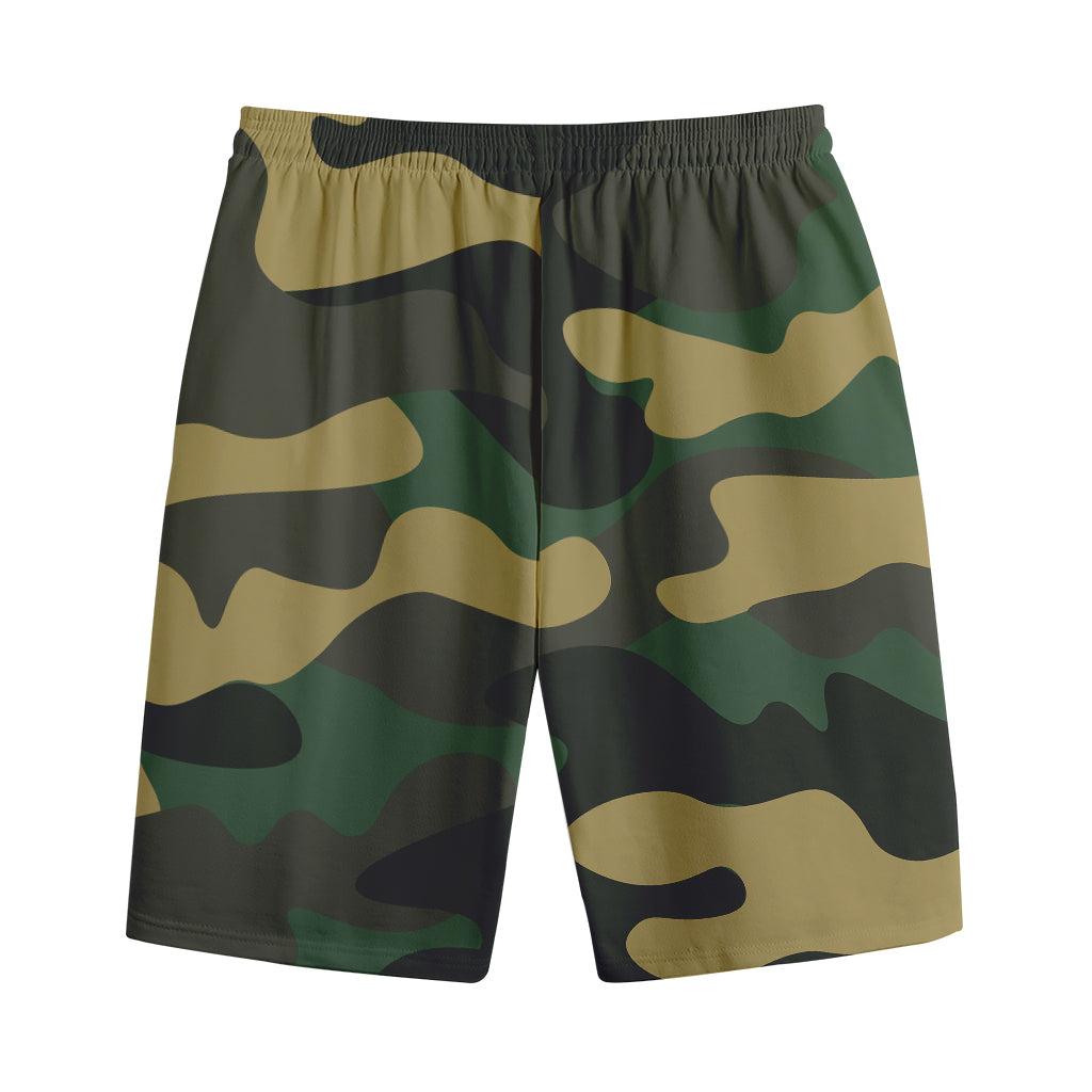 Black And Green Camouflage Print Cotton Shorts